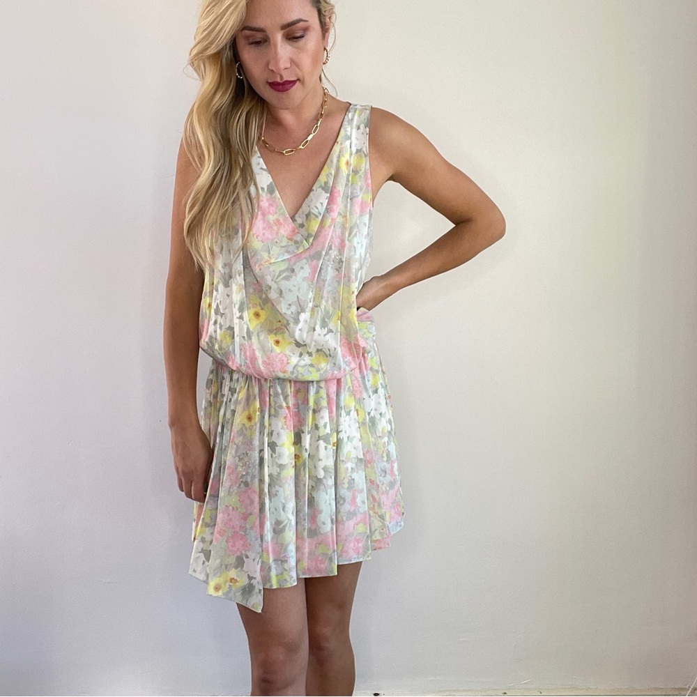 Alice & Olivia Grey, Pastel Pink & Yellow Floral Dress - Picture 8 of 9